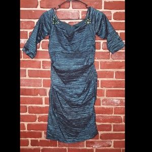 Off shoulder emeral shimmer stretch taffeta  dress